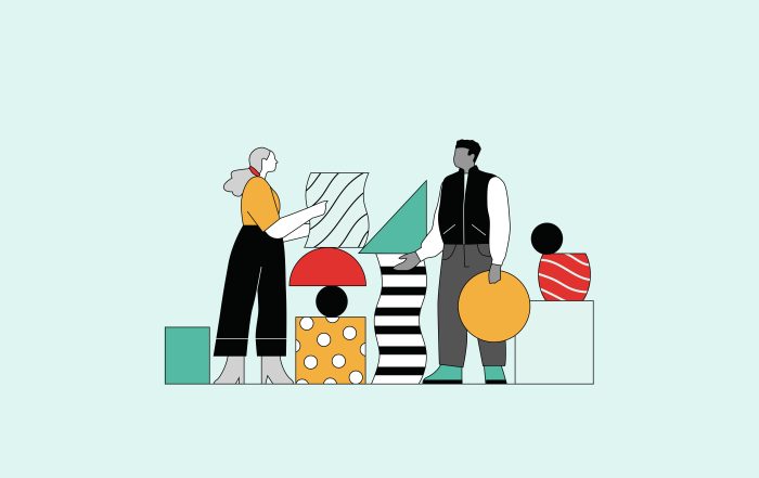 Illustration of two people collaborating on National Intern Day